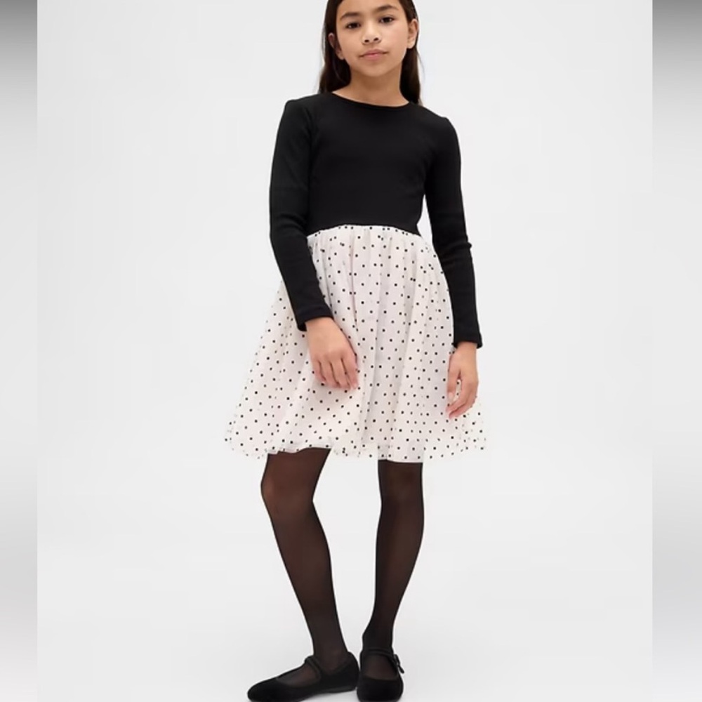 Gap Girls Mixed Media Dress. Black Velvet & Polka Dot Tulle. Size 10 (L). NWT.